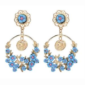 Floral Dangle Earrings Gold Blue P…